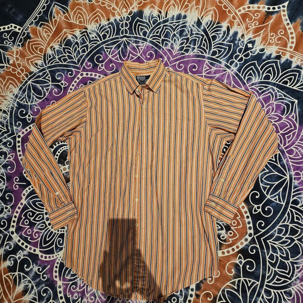 Polo Ralph Lauren Men's Orange and Navy Dress Shirt